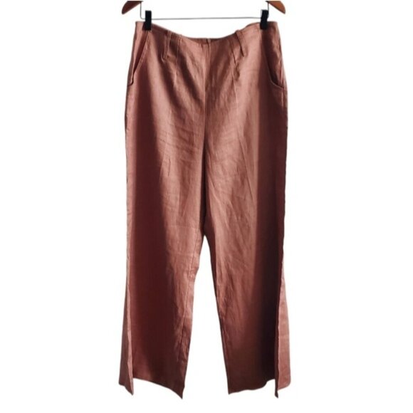 Hanifa Jade Cocoa Flare Leg Linen Pants Size L - Picture 3 of 12